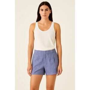 Joie Blue Linen Blend Pleated Relaxed Shorts Size 2